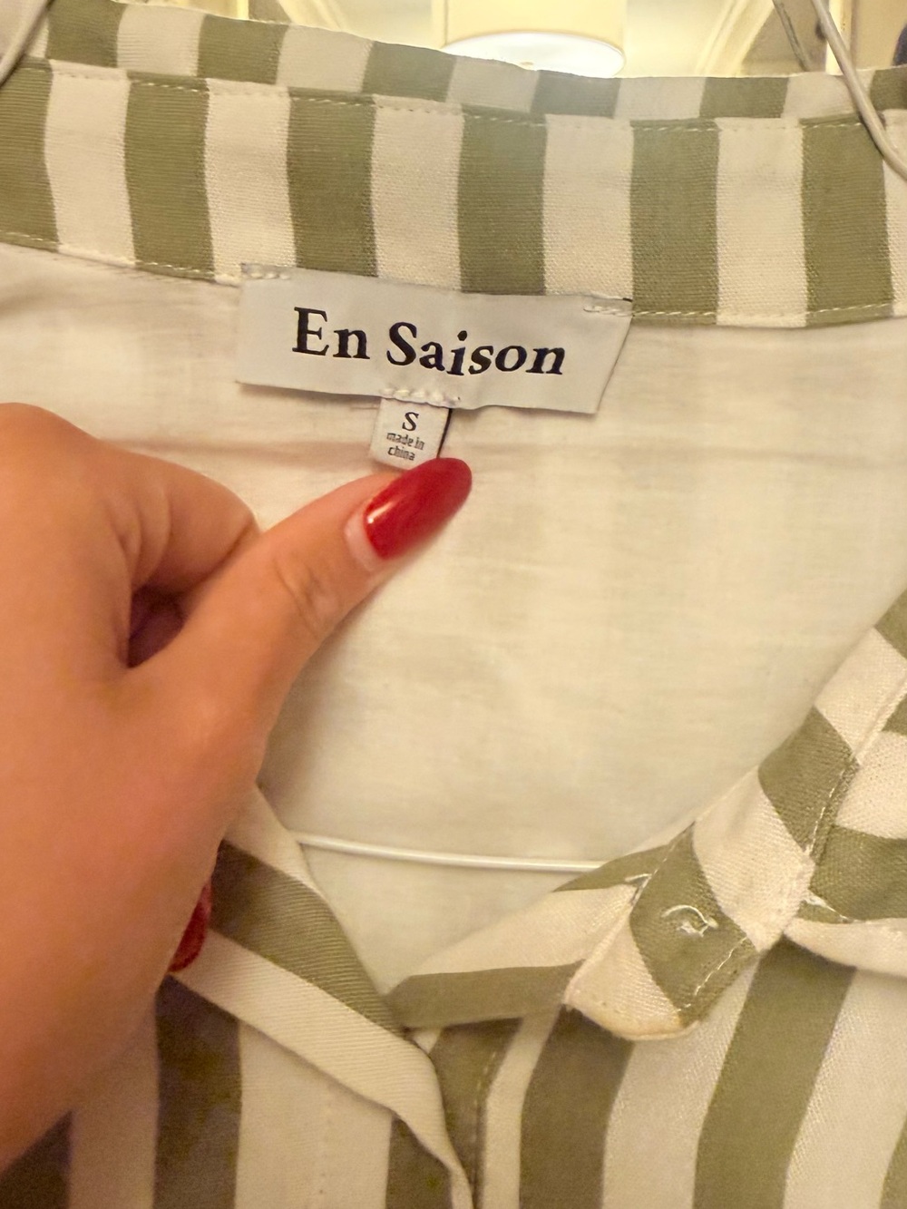 En Saison Olive & White Striped Tie-Waist Shirt Dress - Picture 2 of 3